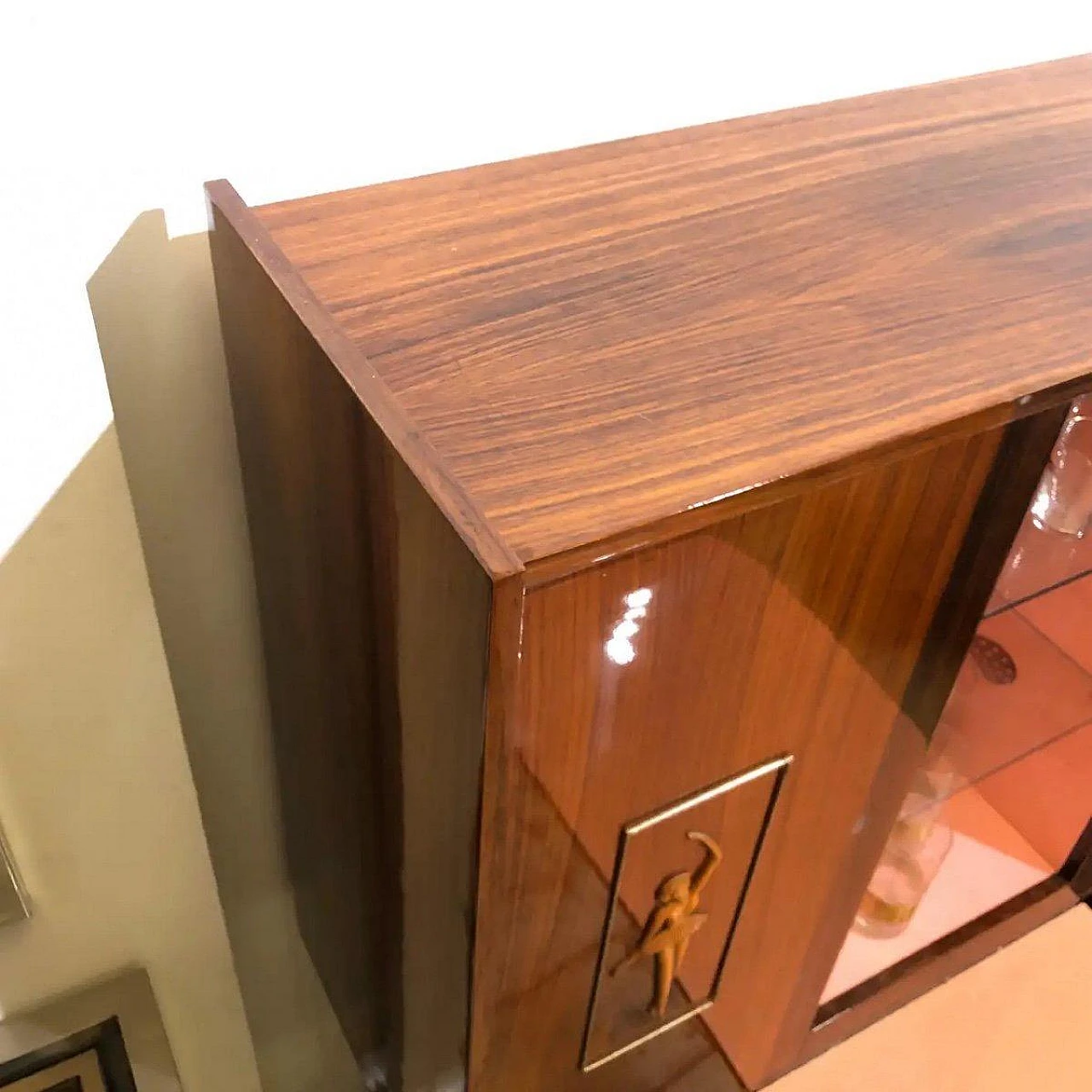 Wood bar cabinet with door convertible into side table, 1950s 12