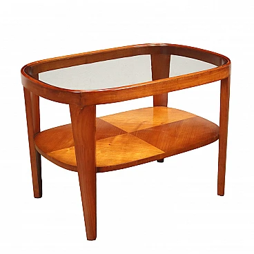 Tavolino da caffè a doppio piano in legno e vetro, anni '50