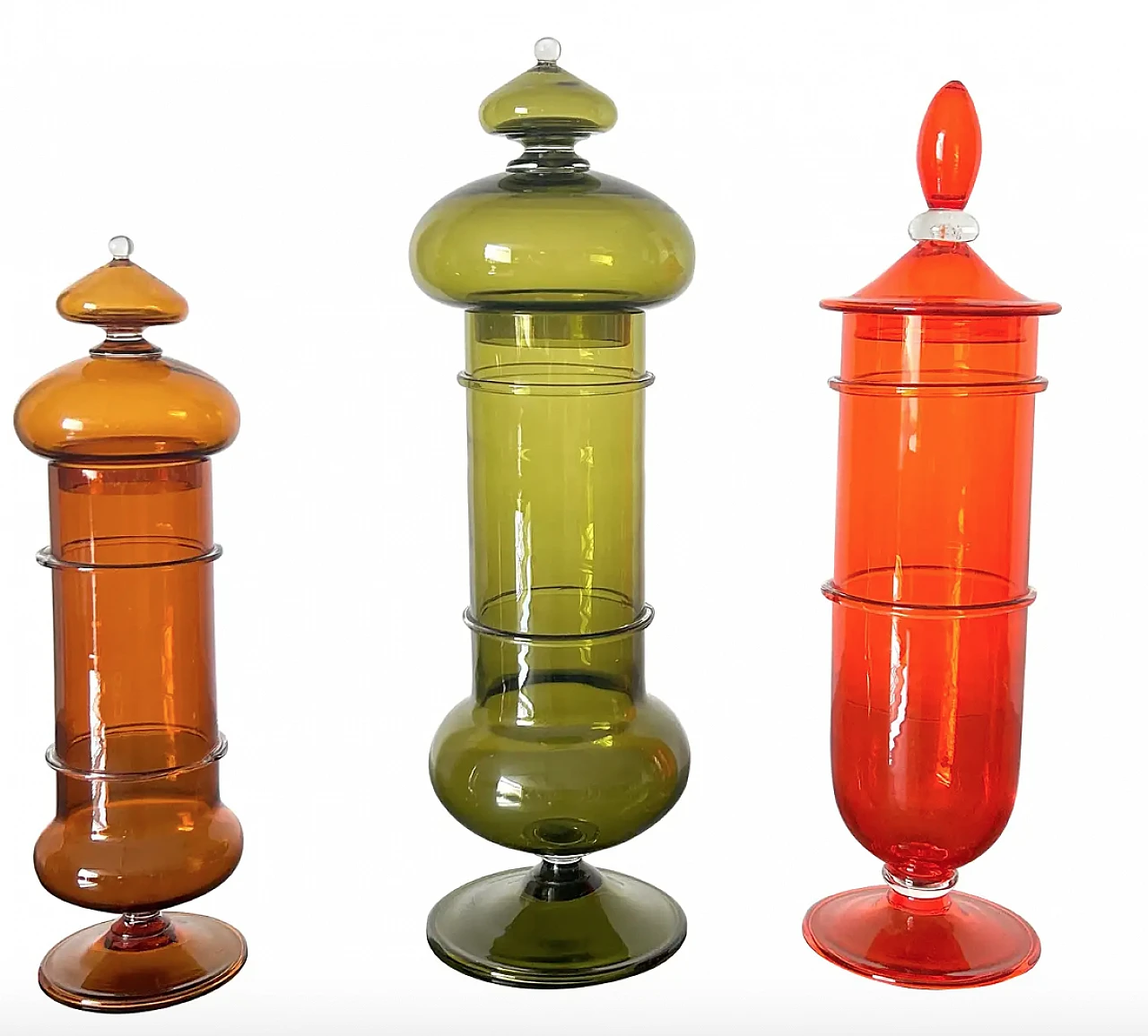 3 Lidded coloured Murano glass vases, 1960s 20