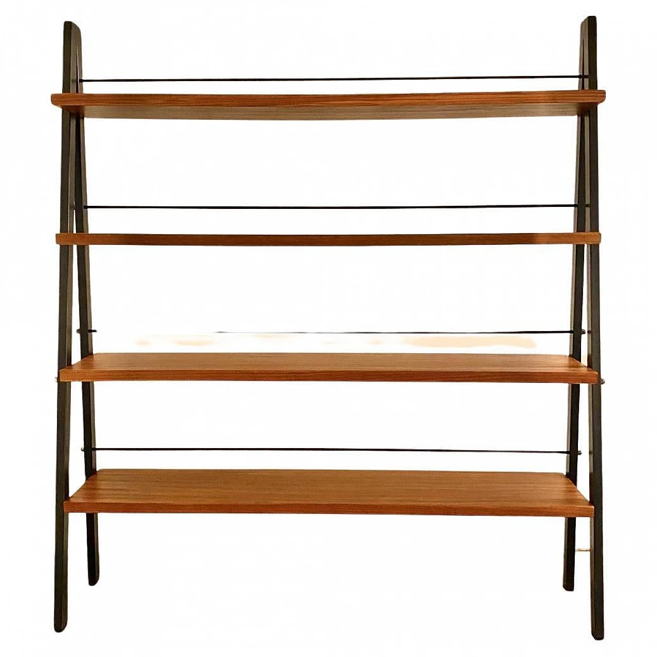 Bookcase with black iron tubular frame and teak, 1960s 2