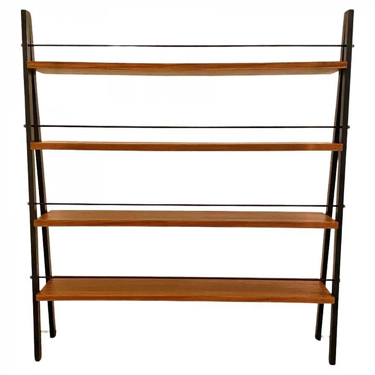 Bookcase with black iron tubular frame and teak, 1960s 3