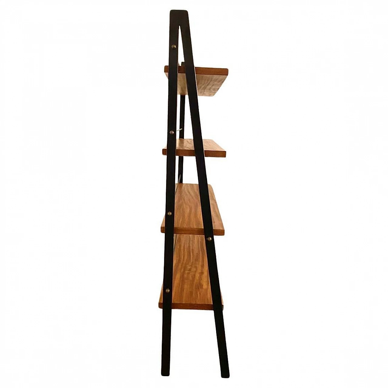 Bookcase with black iron tubular frame and teak, 1960s 4