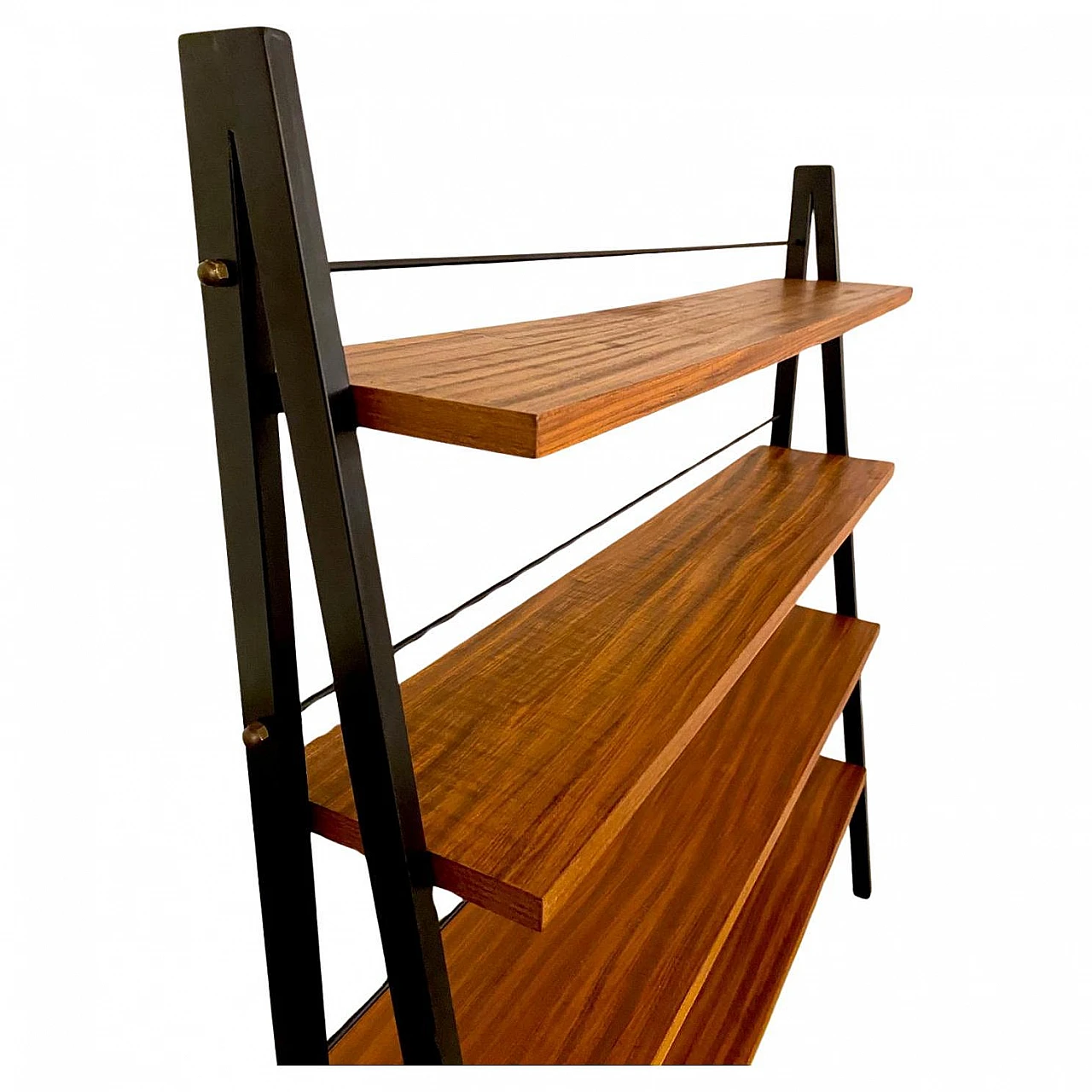 Bookcase with black iron tubular frame and teak, 1960s 6