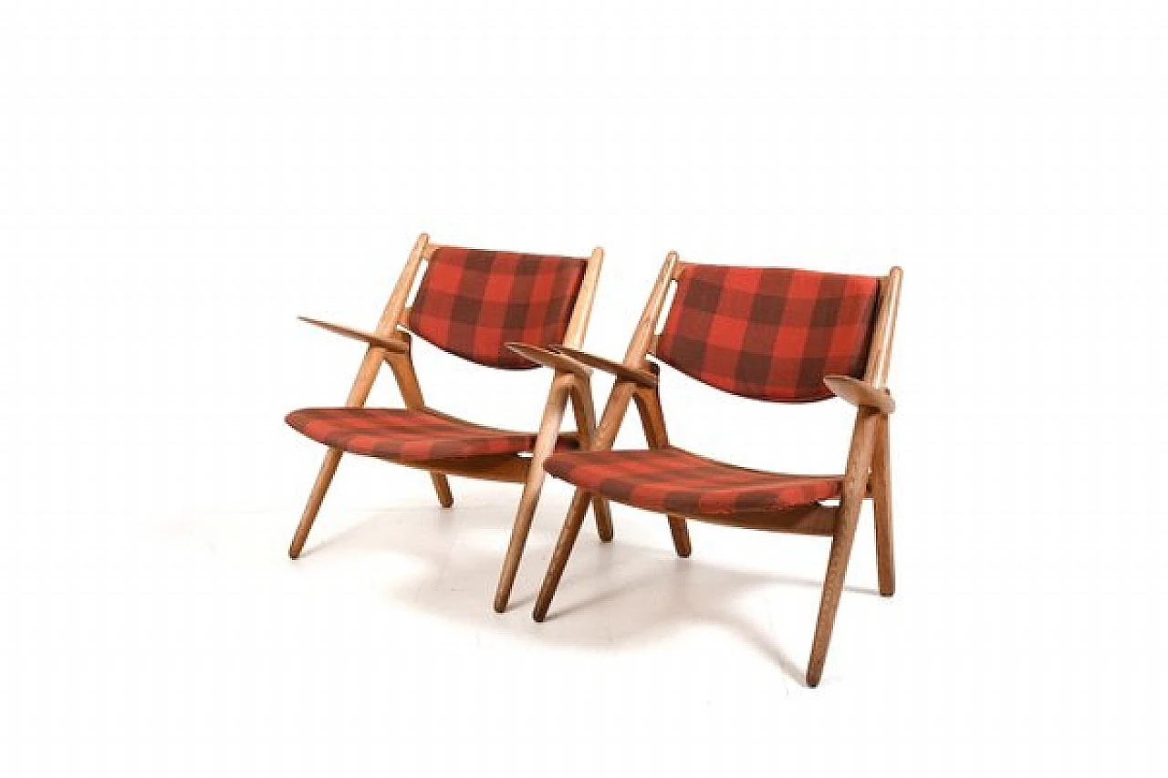 Pair of armchairs CH-28 by H. J. Wegner for C. Hansen & Son, 1950s 8