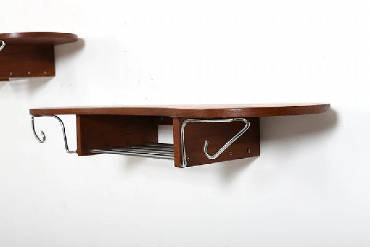 Pair of Danish clothes hangers in teak and chromed metal, 1950s 6