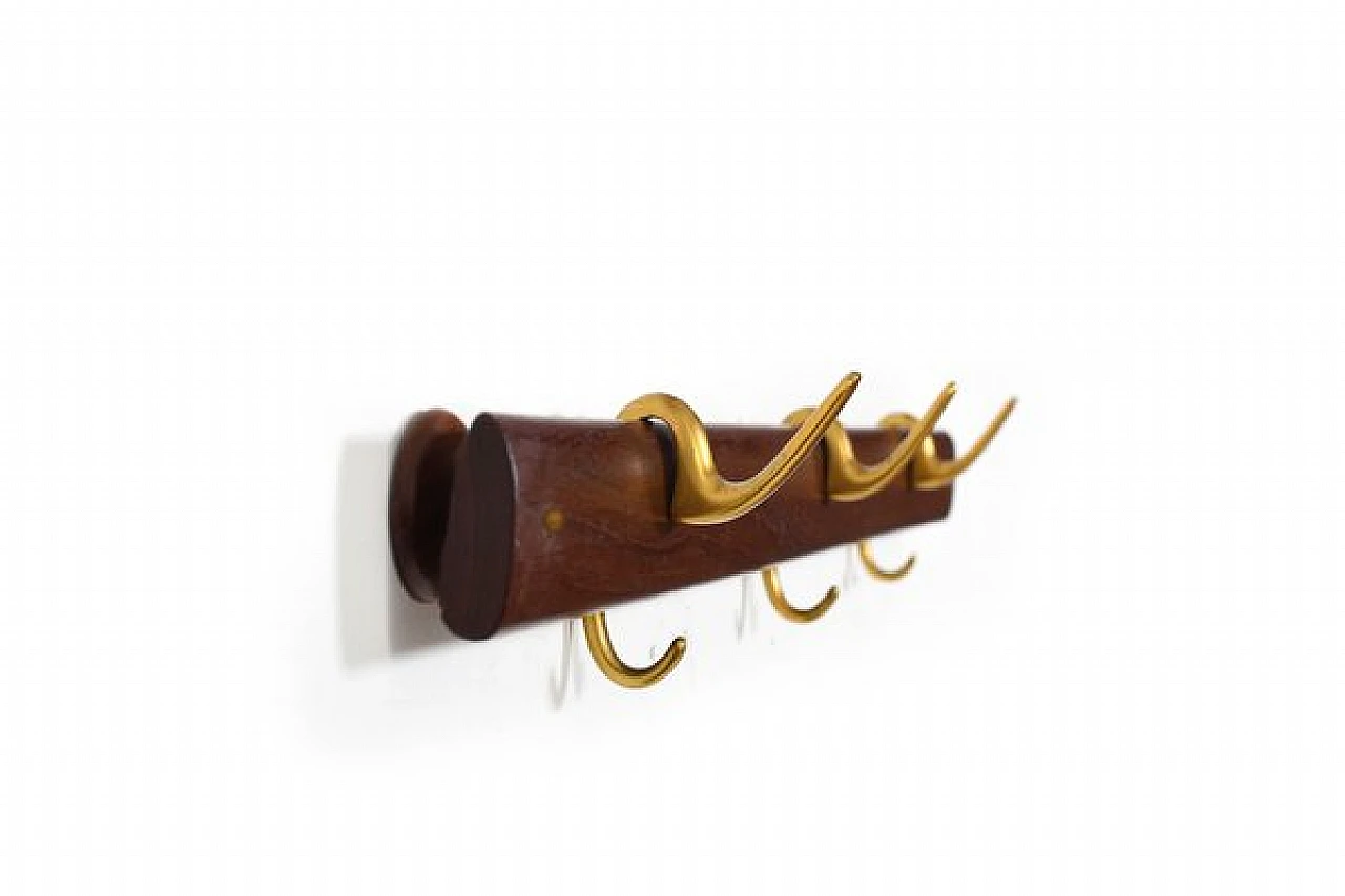 Teak and brass coat hanger by Carl Auböck, 1950s 4