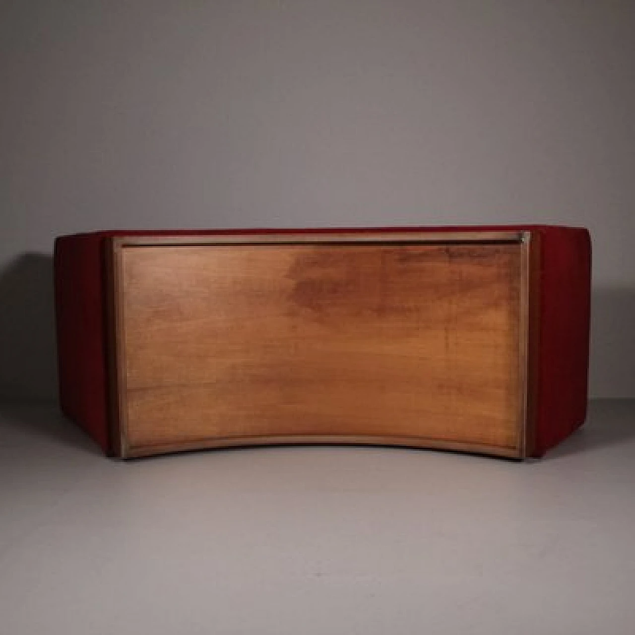 Red chaise longue in wood and fabric, 1970s 5
