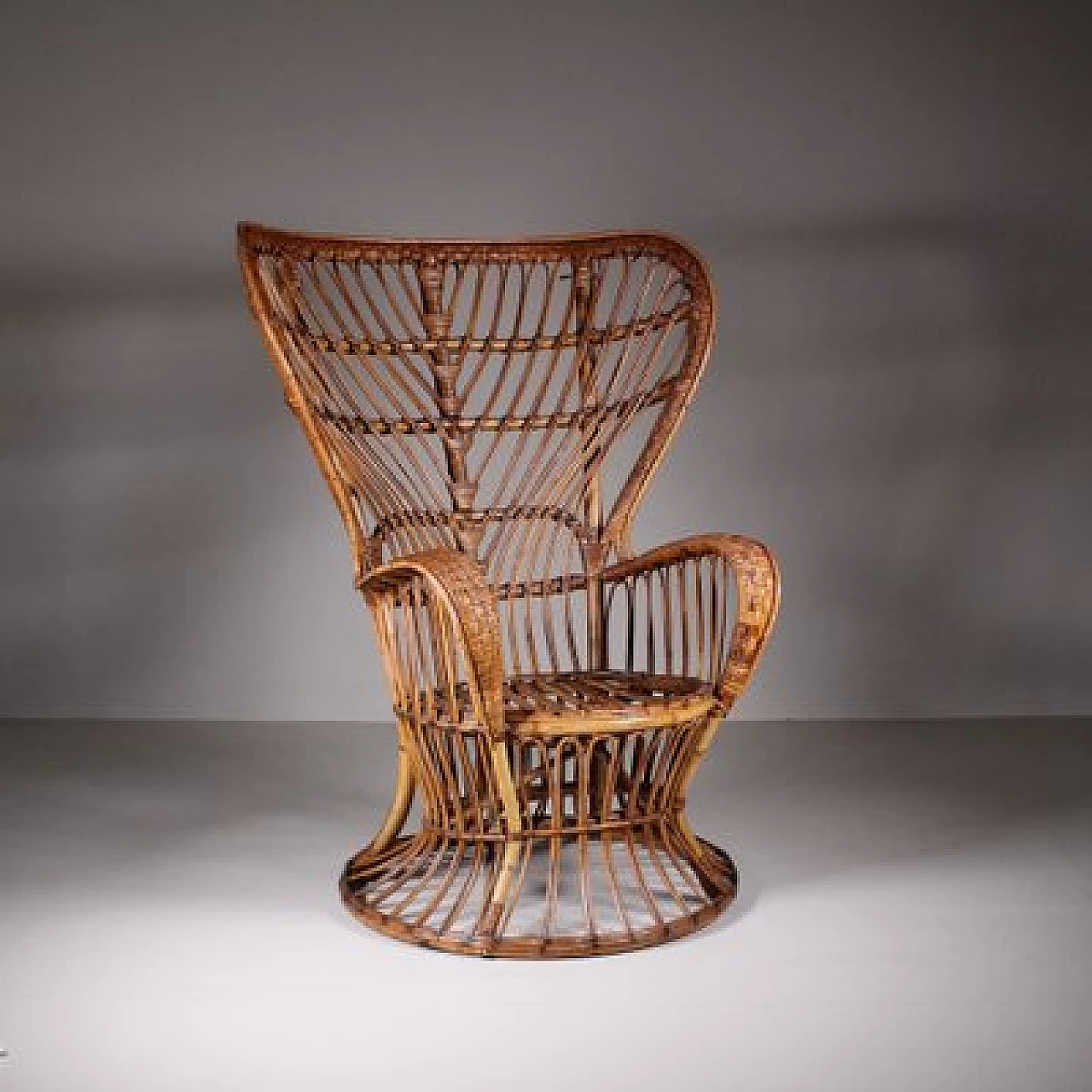 Pair of armchairs with wicker structure by Lio Carminati, 1950s 6