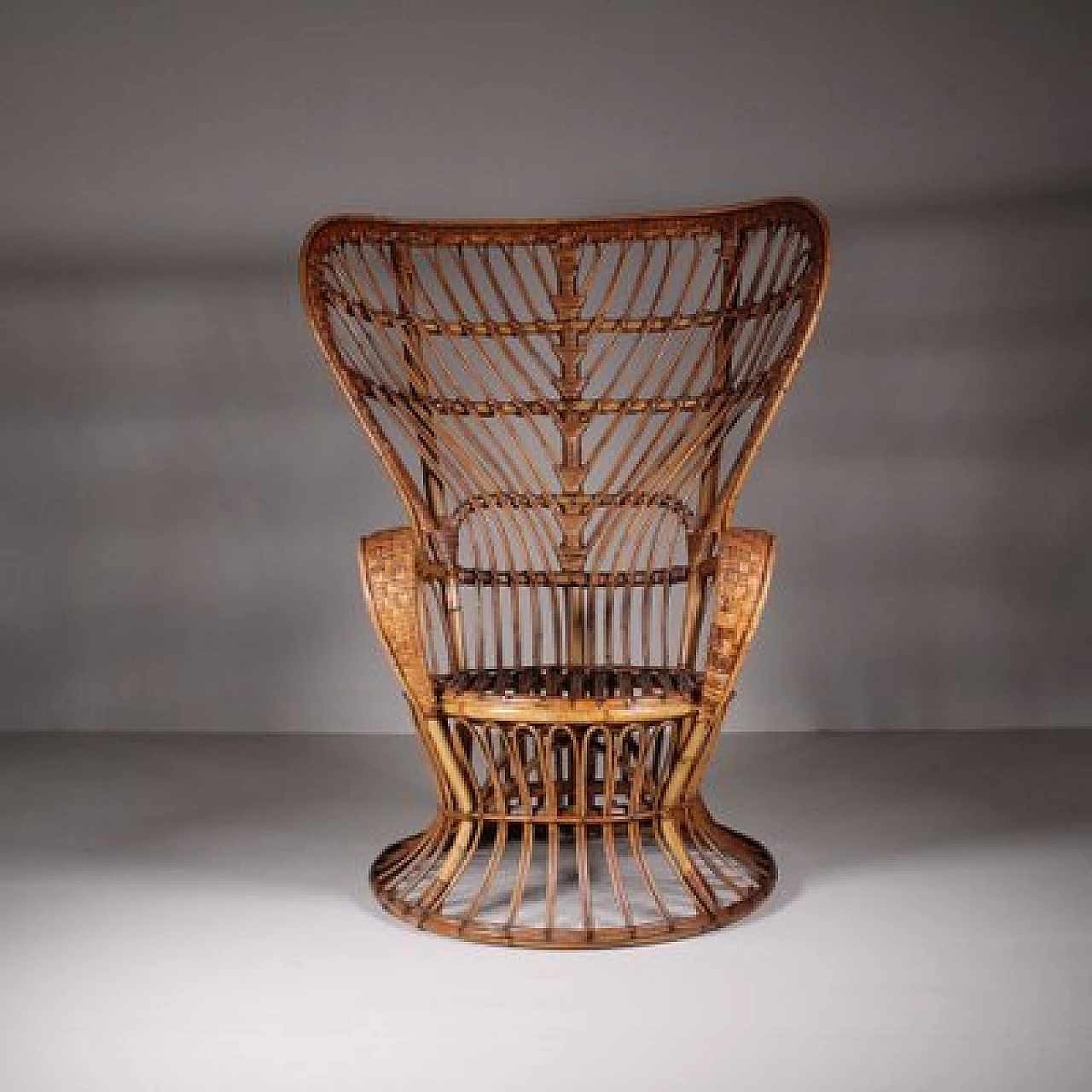 Pair of armchairs with wicker structure by Lio Carminati, 1950s 8
