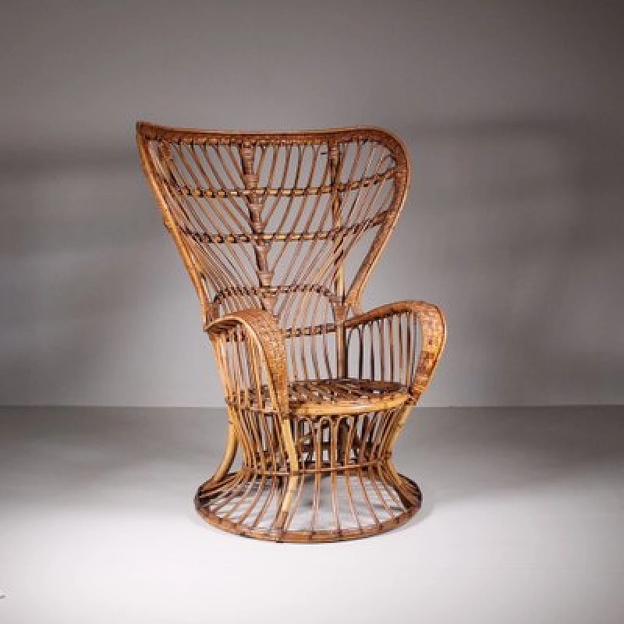 Pair of armchairs with wicker structure by Lio Carminati, 1950s 10