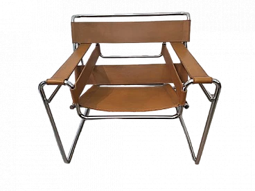 Armchair Wassilly in leather & iron by M. Breuer for Gavina, 1970s