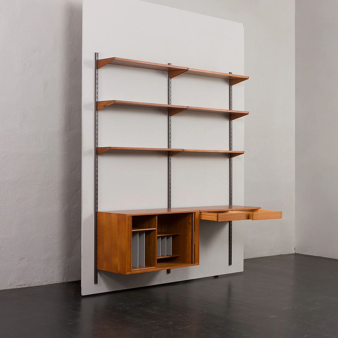 Teak wall unit with desk by K. Kristiansen for FM Møbler, 1960s 12