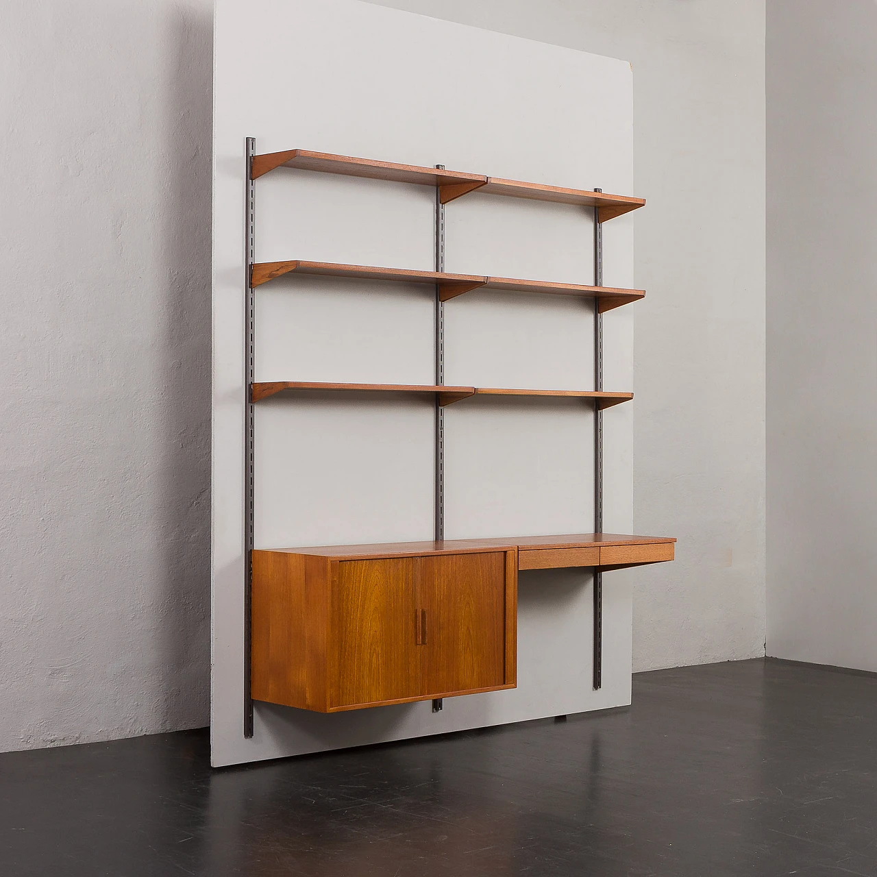 Teak wall unit with desk by K. Kristiansen for FM Møbler, 1960s 13