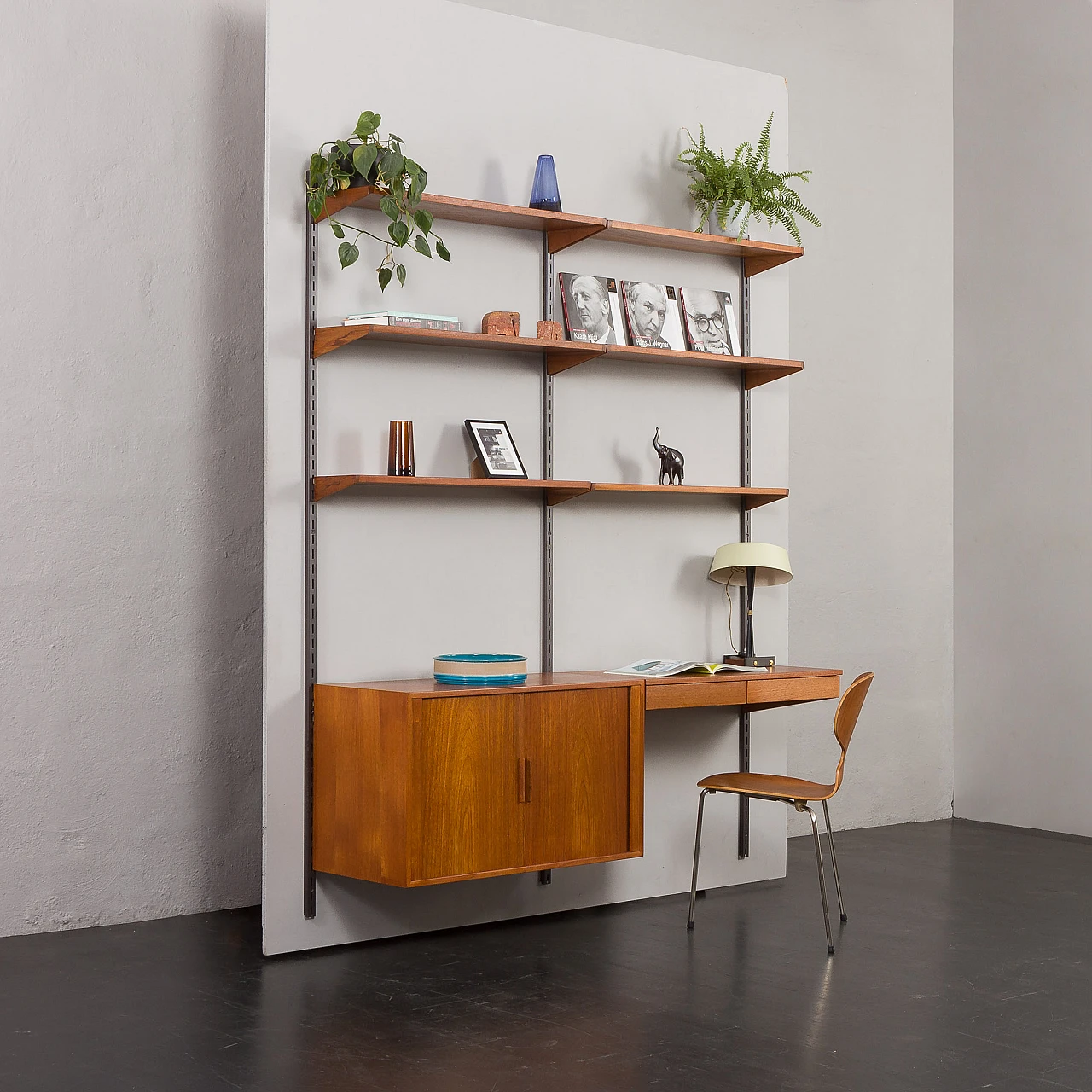 Teak wall unit with desk by K. Kristiansen for FM Møbler, 1960s 14