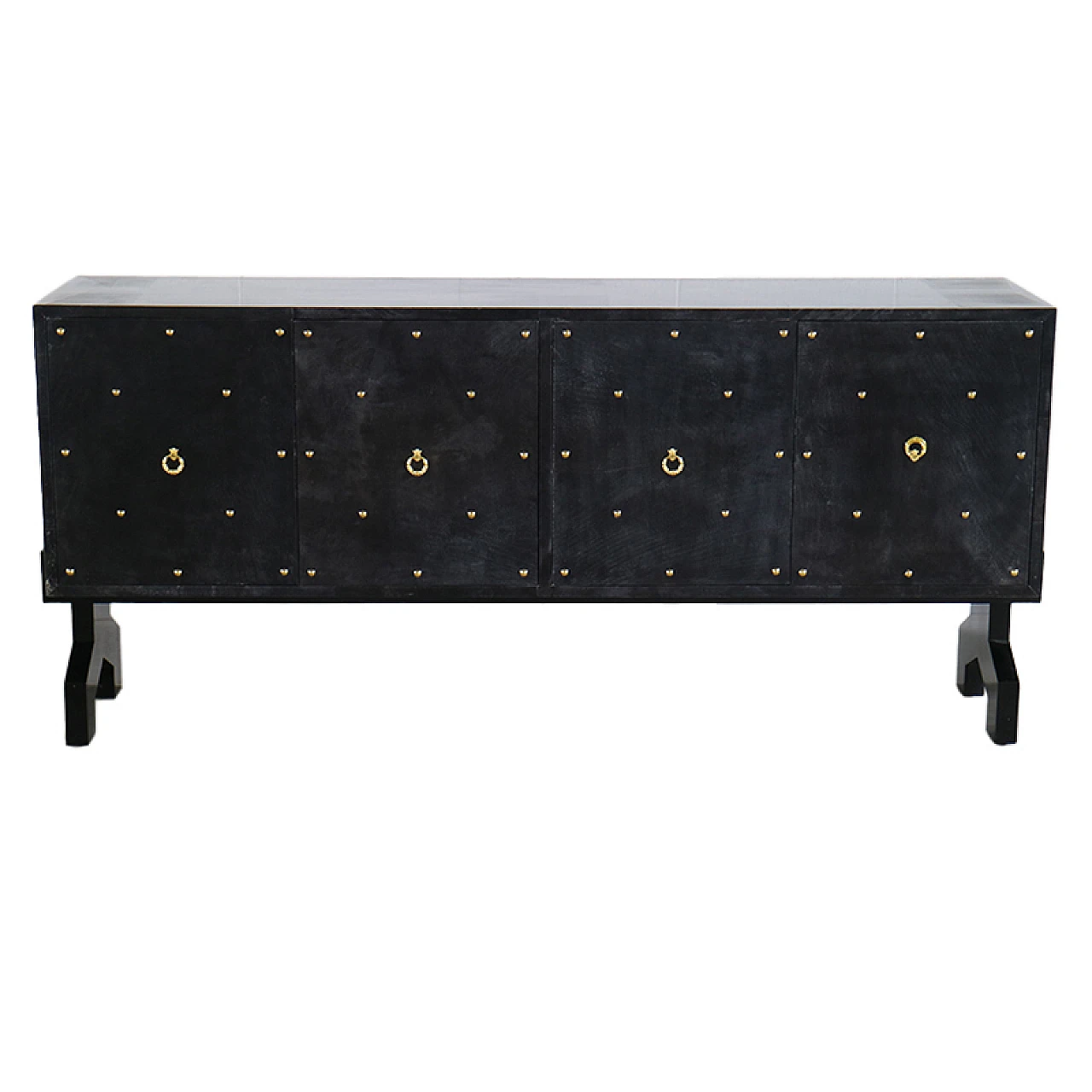 Black wood and parchment sideboard, 1980s 1