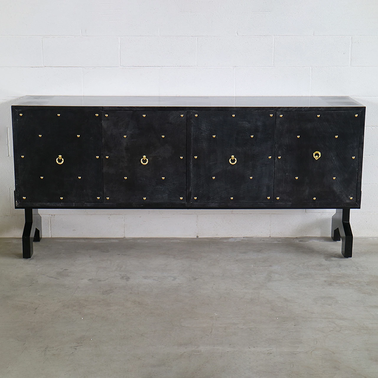 Black wood and parchment sideboard, 1980s 2