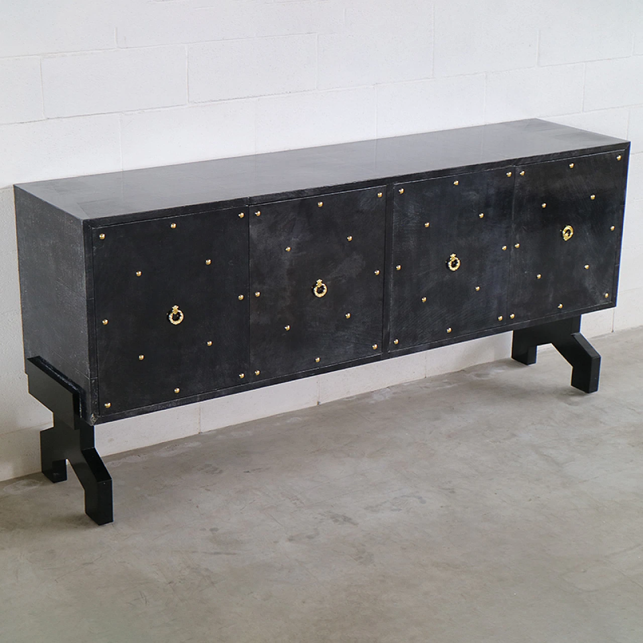 Black wood and parchment sideboard, 1980s 3