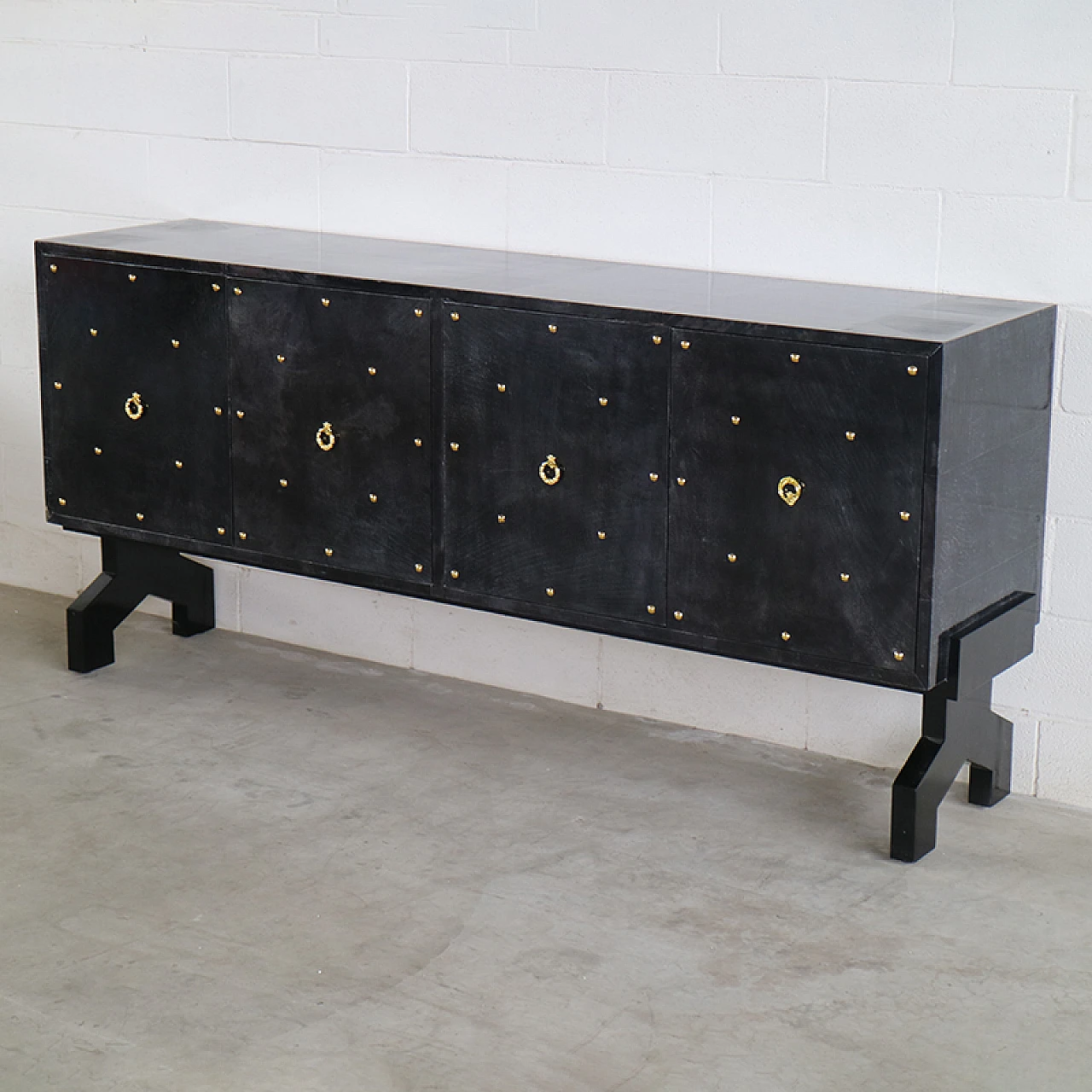 Black wood and parchment sideboard, 1980s 4