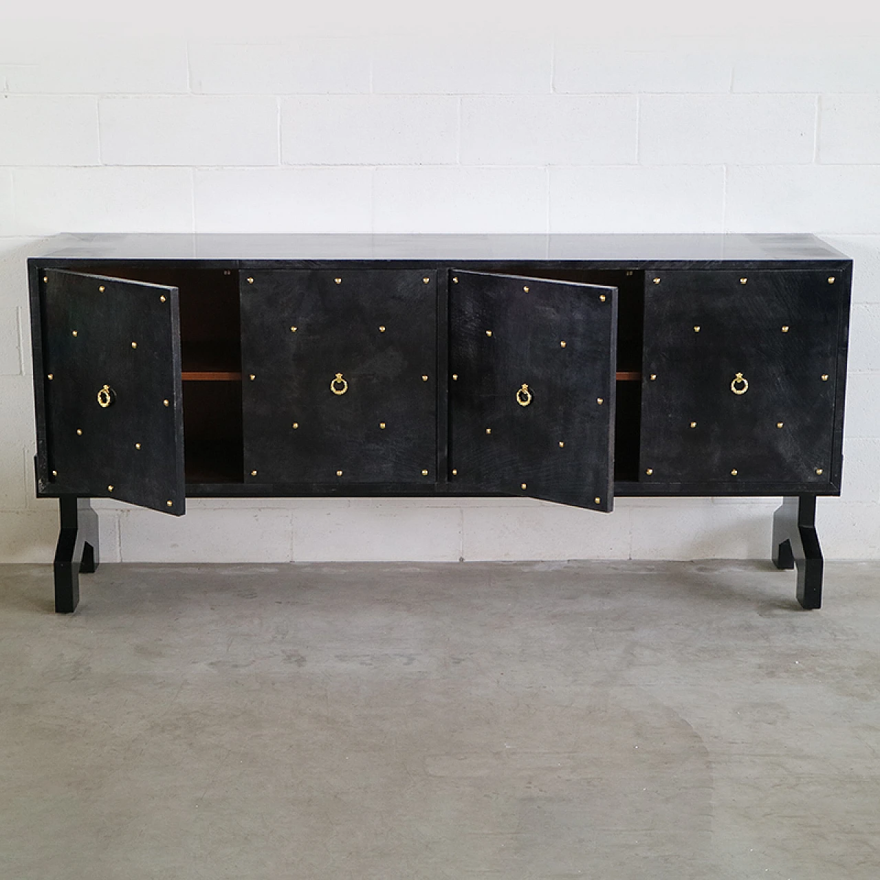 Black wood and parchment sideboard, 1980s 5