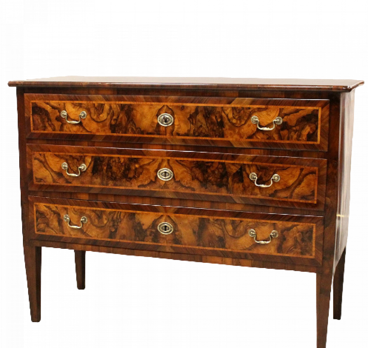 Dresser in walnut inlaid with 3 drawers, 18th century 10