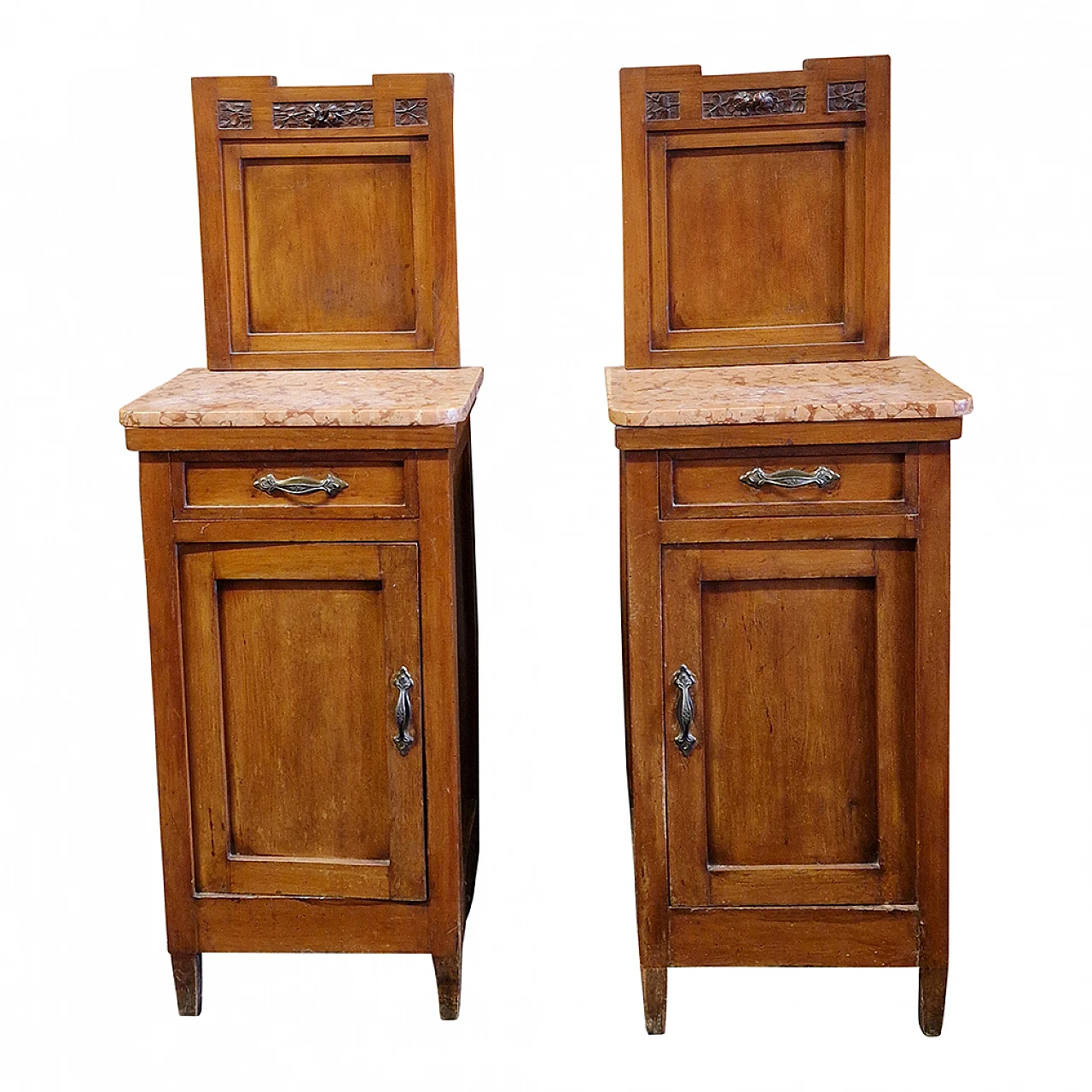 Pair of wood and Rosso Verona marble nightstands, early 20th century 1