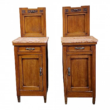 Pair of wood and Rosso Verona marble nightstands, early 20th century