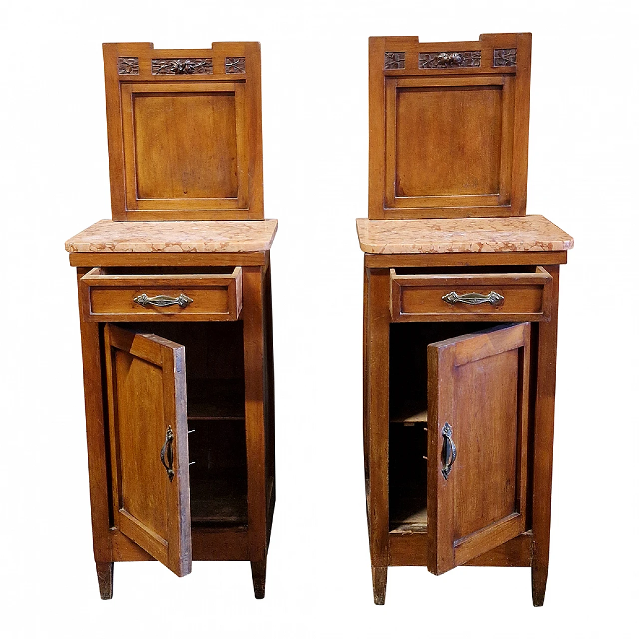 Pair of wood and Rosso Verona marble nightstands, early 20th century 2