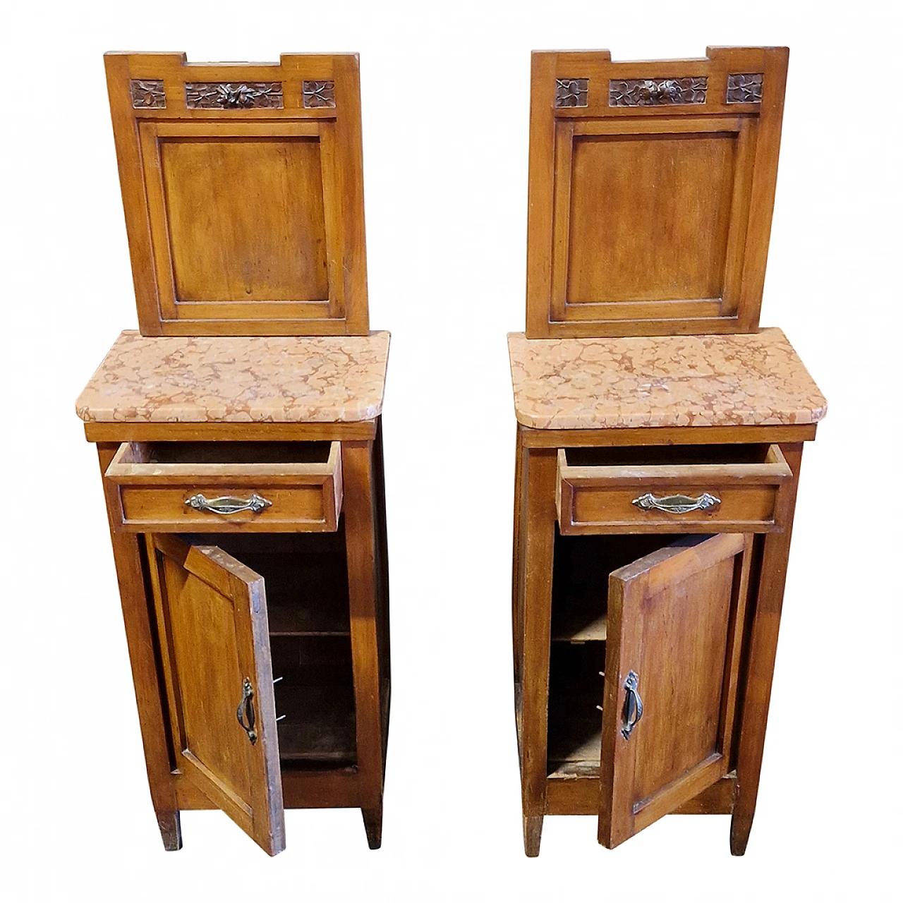 Pair of wood and Rosso Verona marble nightstands, early 20th century 3