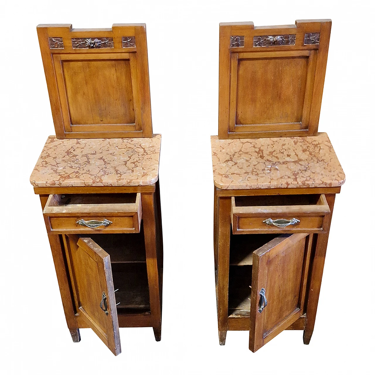 Pair of wood and Rosso Verona marble nightstands, early 20th century 4