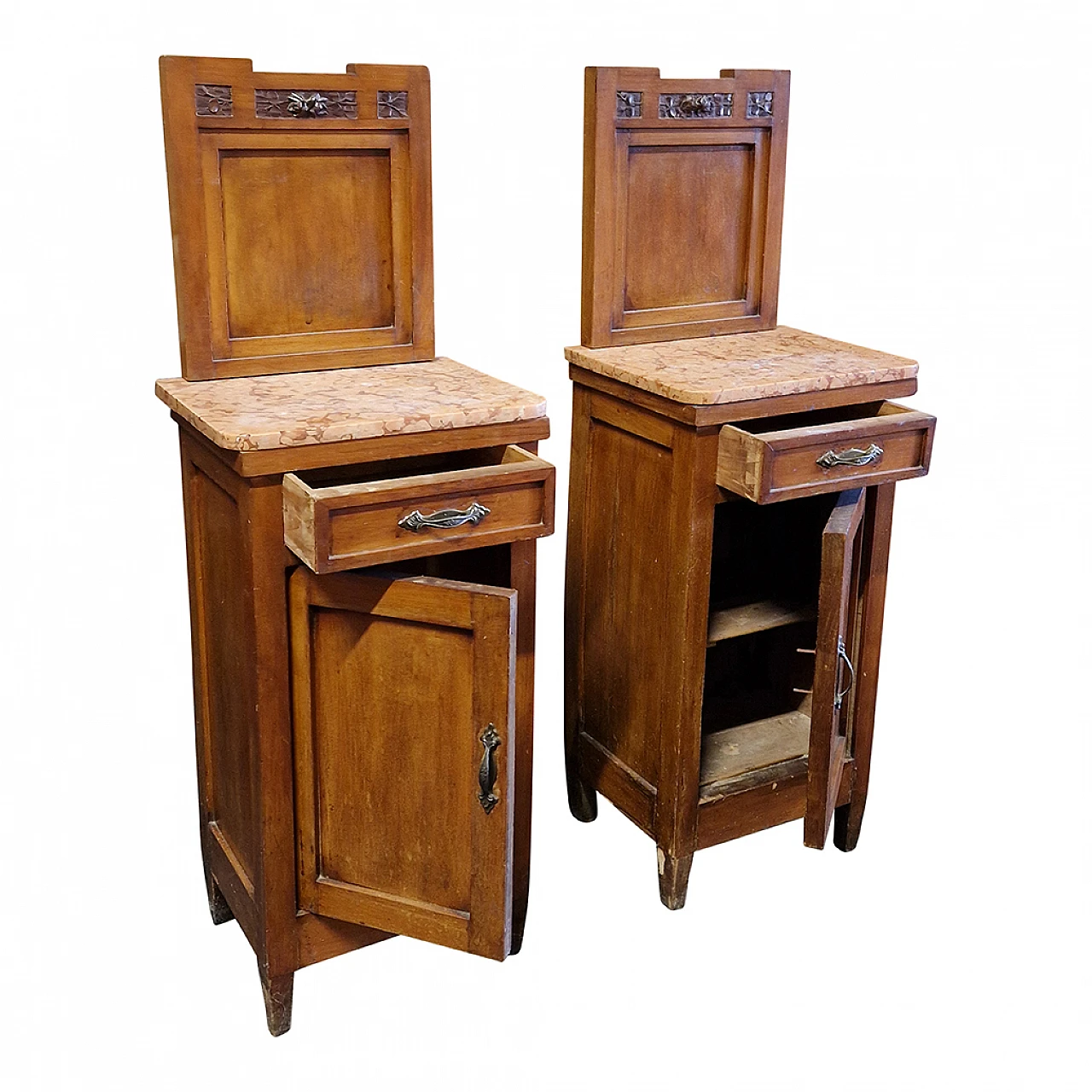 Pair of wood and Rosso Verona marble nightstands, early 20th century 5