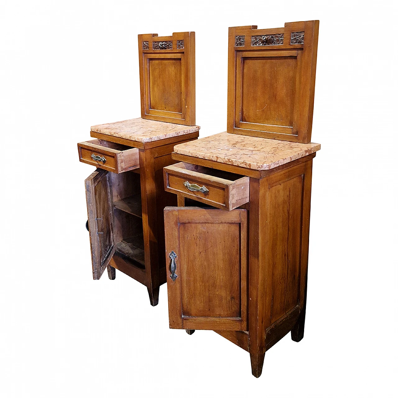 Pair of wood and Rosso Verona marble nightstands, early 20th century 6