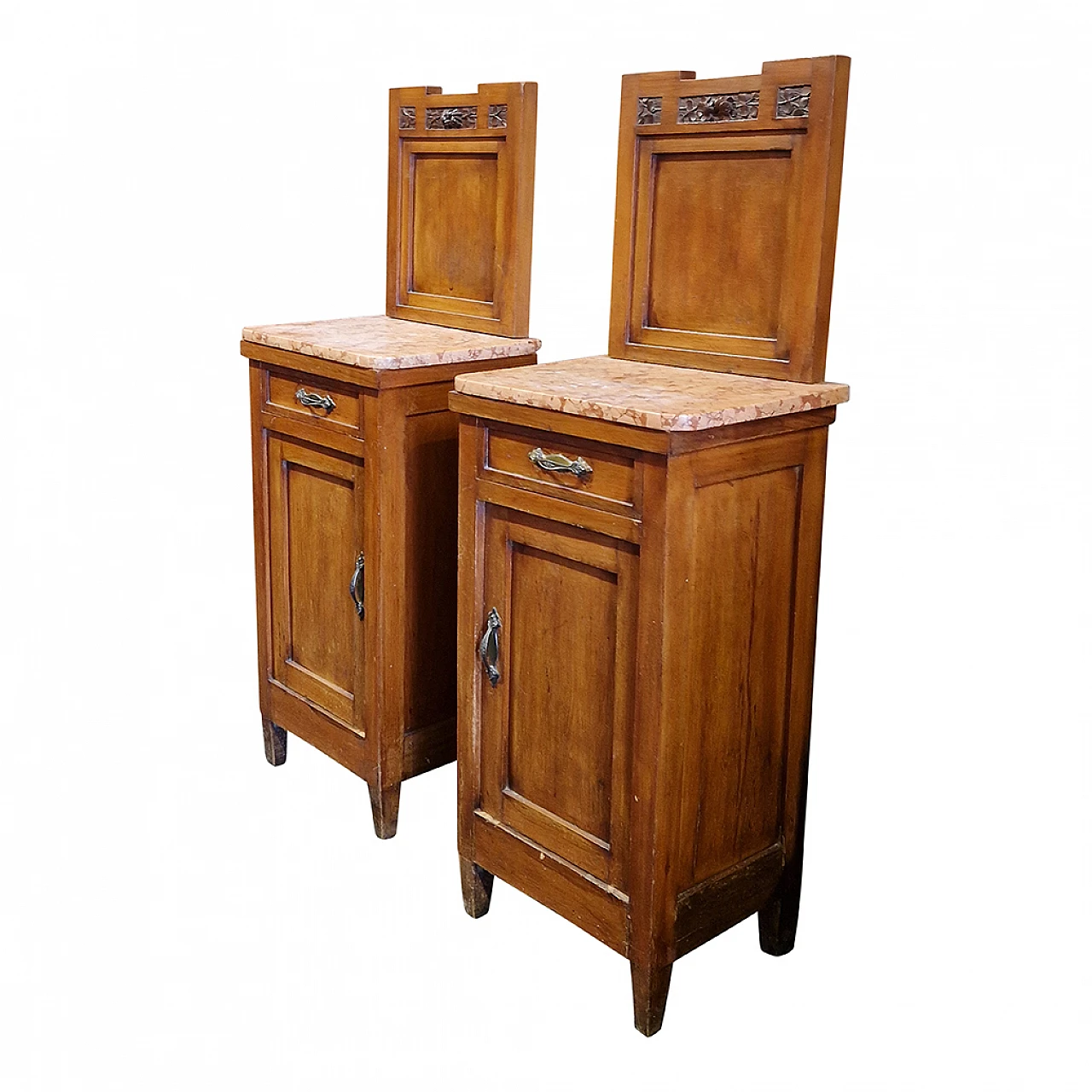 Pair of wood and Rosso Verona marble nightstands, early 20th century 7