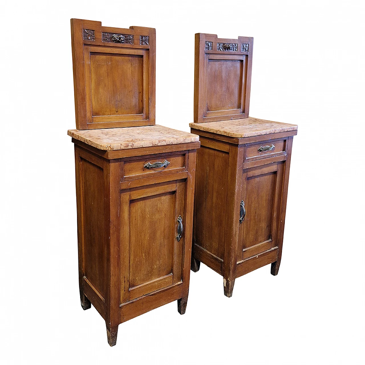 Pair of wood and Rosso Verona marble nightstands, early 20th century 8