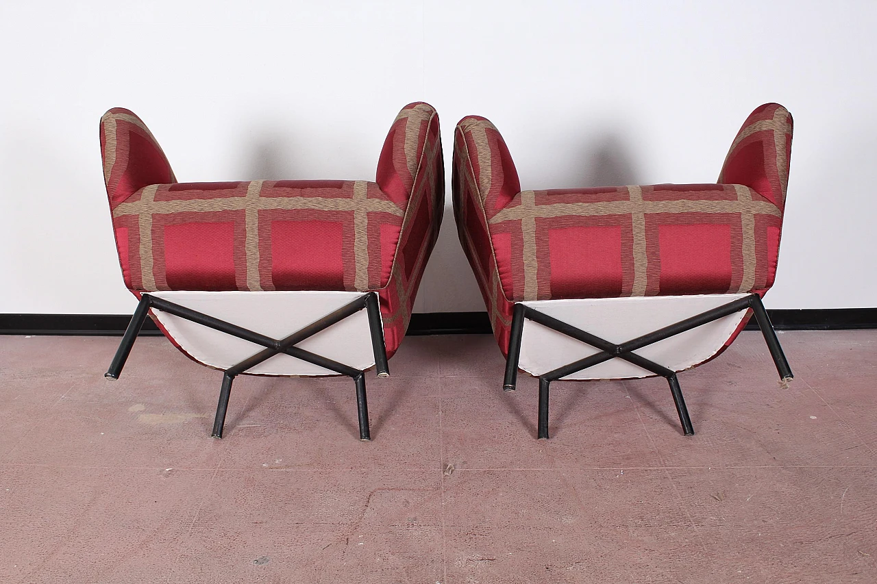 Pair of red checked satin armchairs attr. to Ovaldo Borsani, 1950s 15