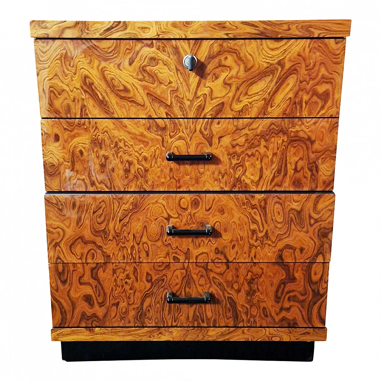 Thuja-root chest of drawers with black lacquered detail, 1950s 1