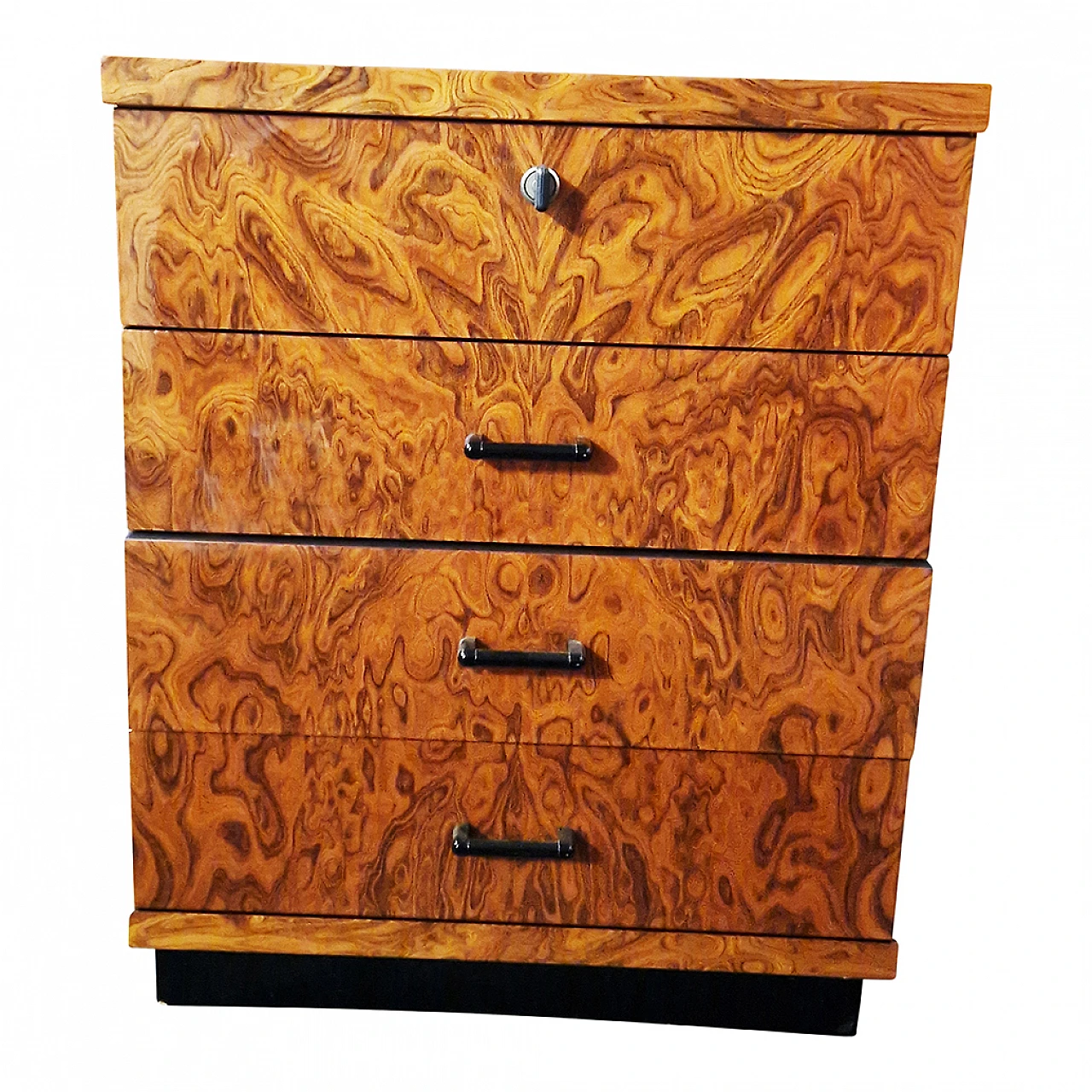 Thuja-root chest of drawers with black lacquered detail, 1950s 2