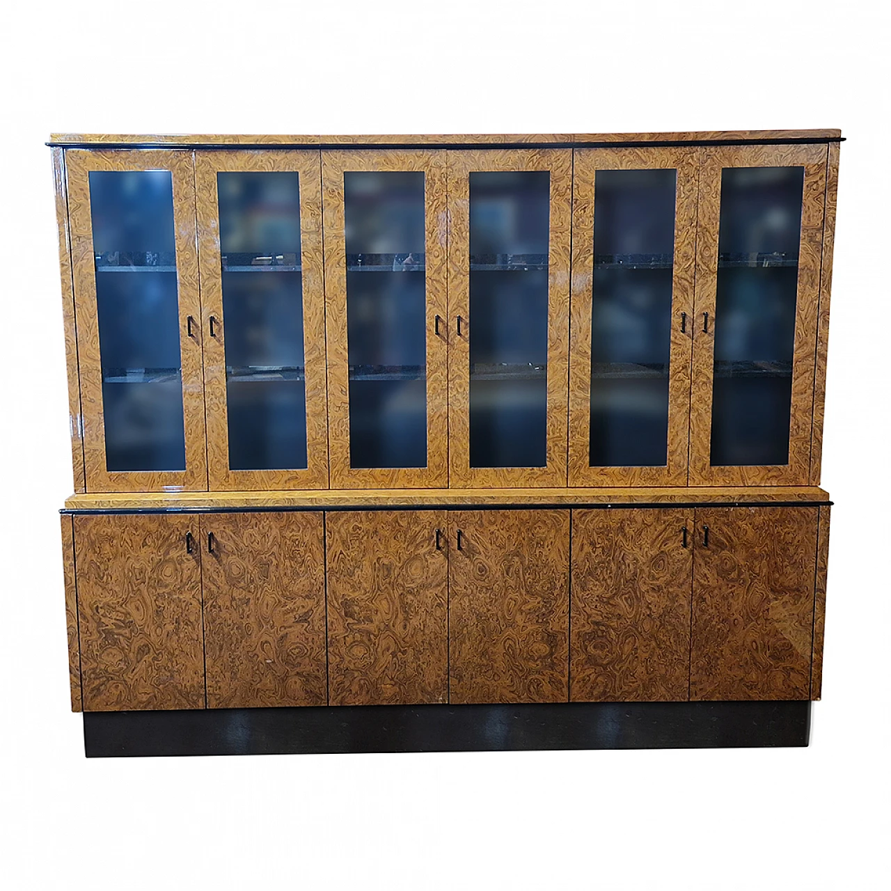 Double-body thuja-root bookcase with display case, 1950s 1