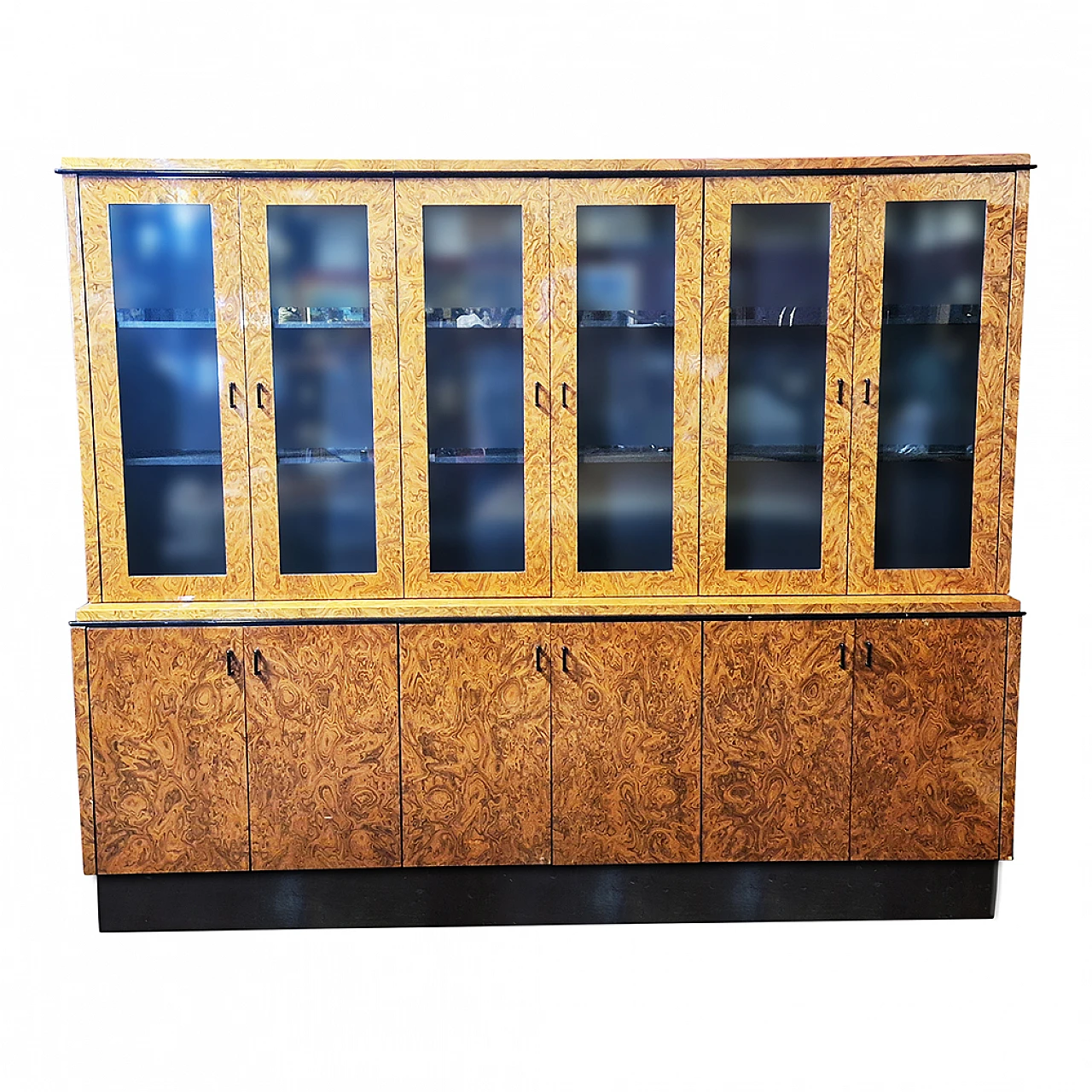 Double-body thuja-root bookcase with display case, 1950s 2