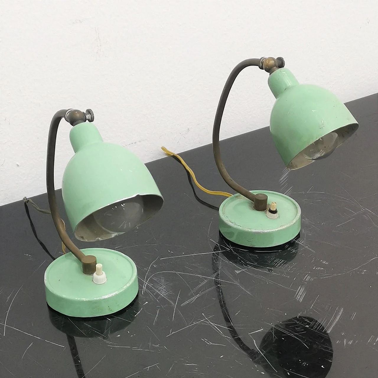 Pair of brass and metal table lamps by Stilux, 1950s 10