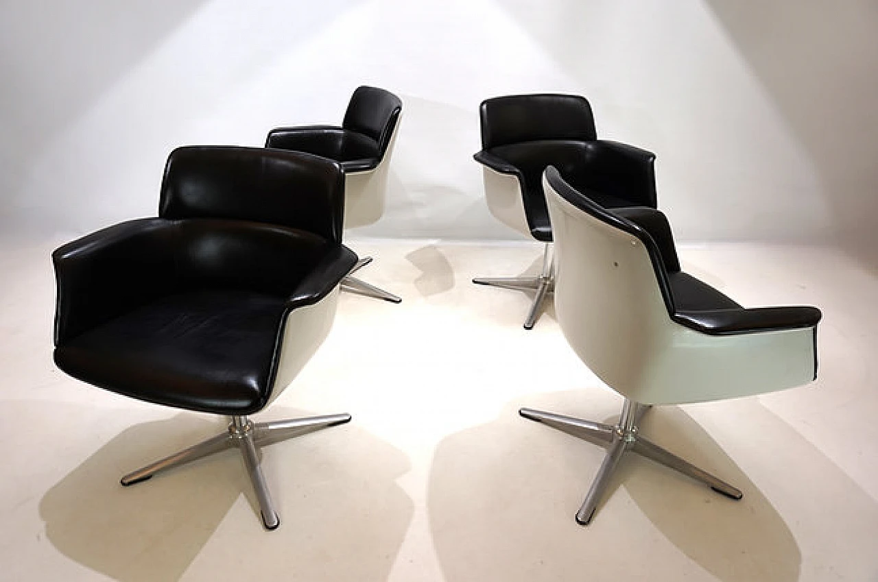 4 Chairs in leather & fiberglass by F. Kramer for Wilkhahn, 1970s 5