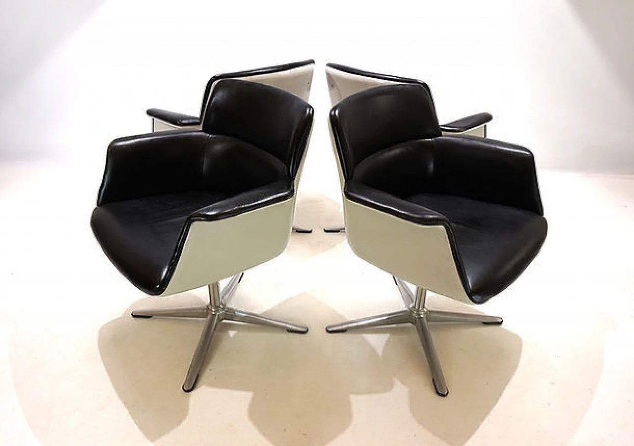 4 Chairs in leather & fiberglass by F. Kramer for Wilkhahn, 1970s 11