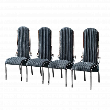 4 Chairs in metal and velvet, 1970s