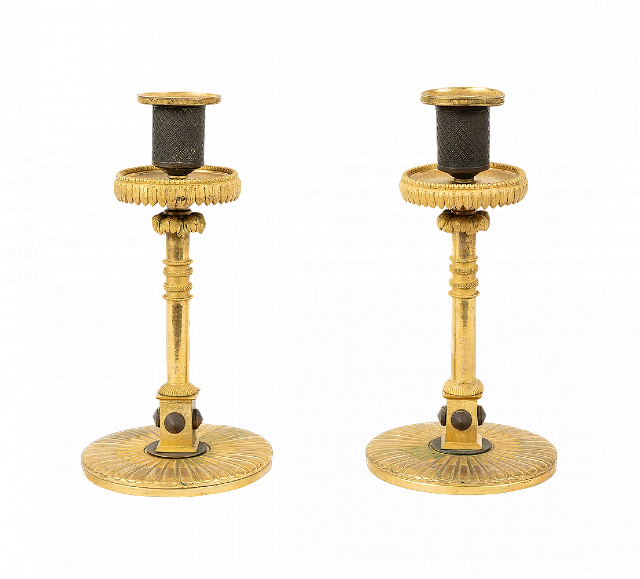 Coppia di candelieri Napoleone III in bronzo dorato, '800 5