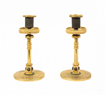 Coppia di candelieri Napoleone III in bronzo dorato, '800