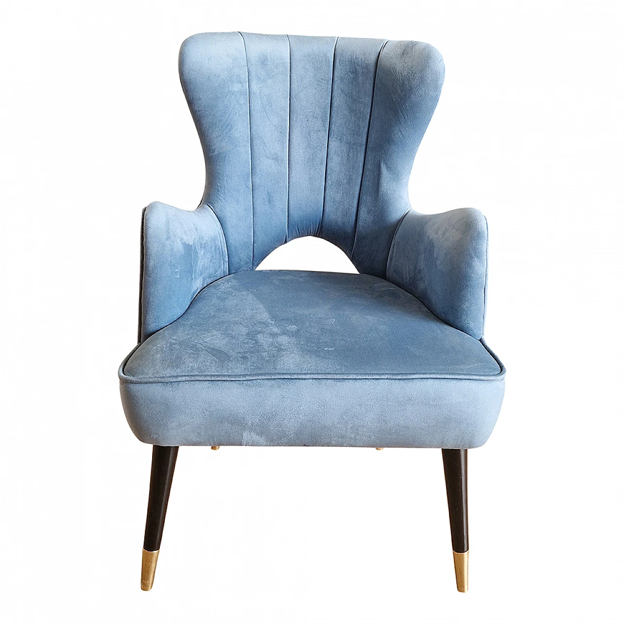 Light blue velvet and black lacquered wood armchair, 1980s 1