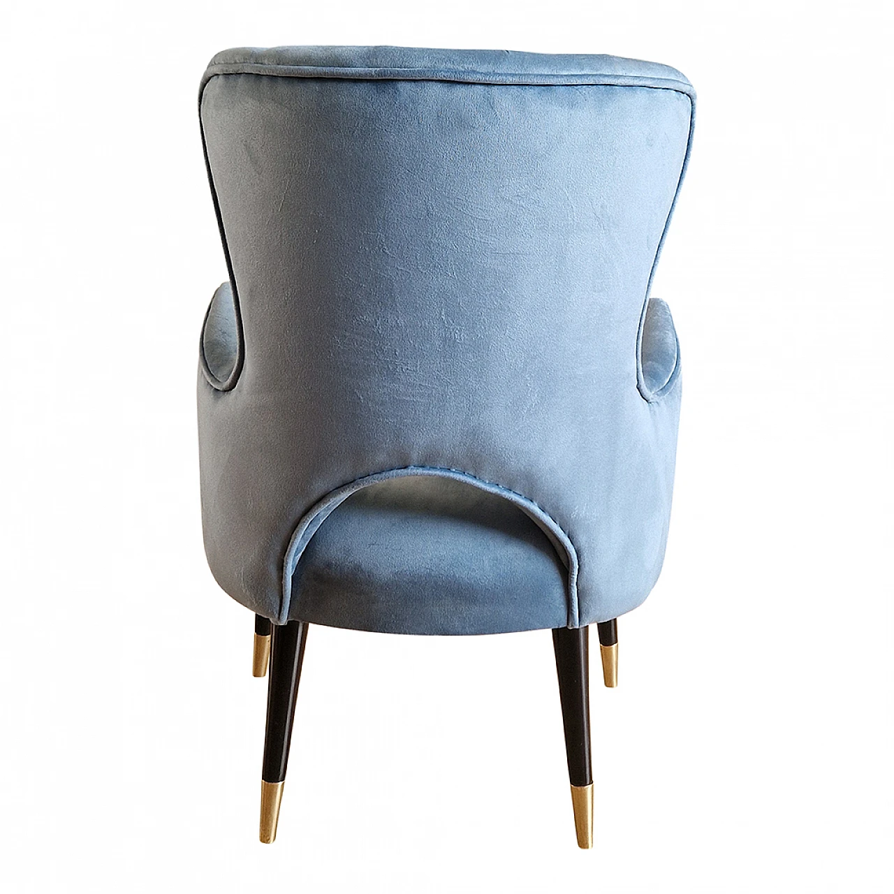 Light blue velvet and black lacquered wood armchair, 1980s 5