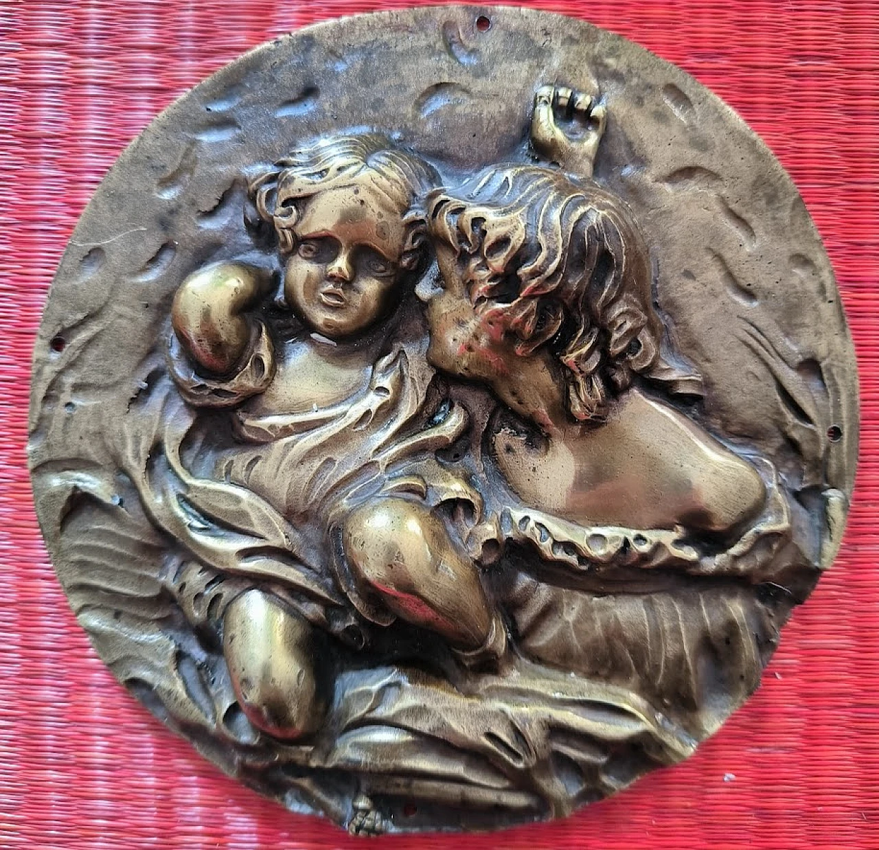 Mother with child, round bronze plaque, 1920s 1