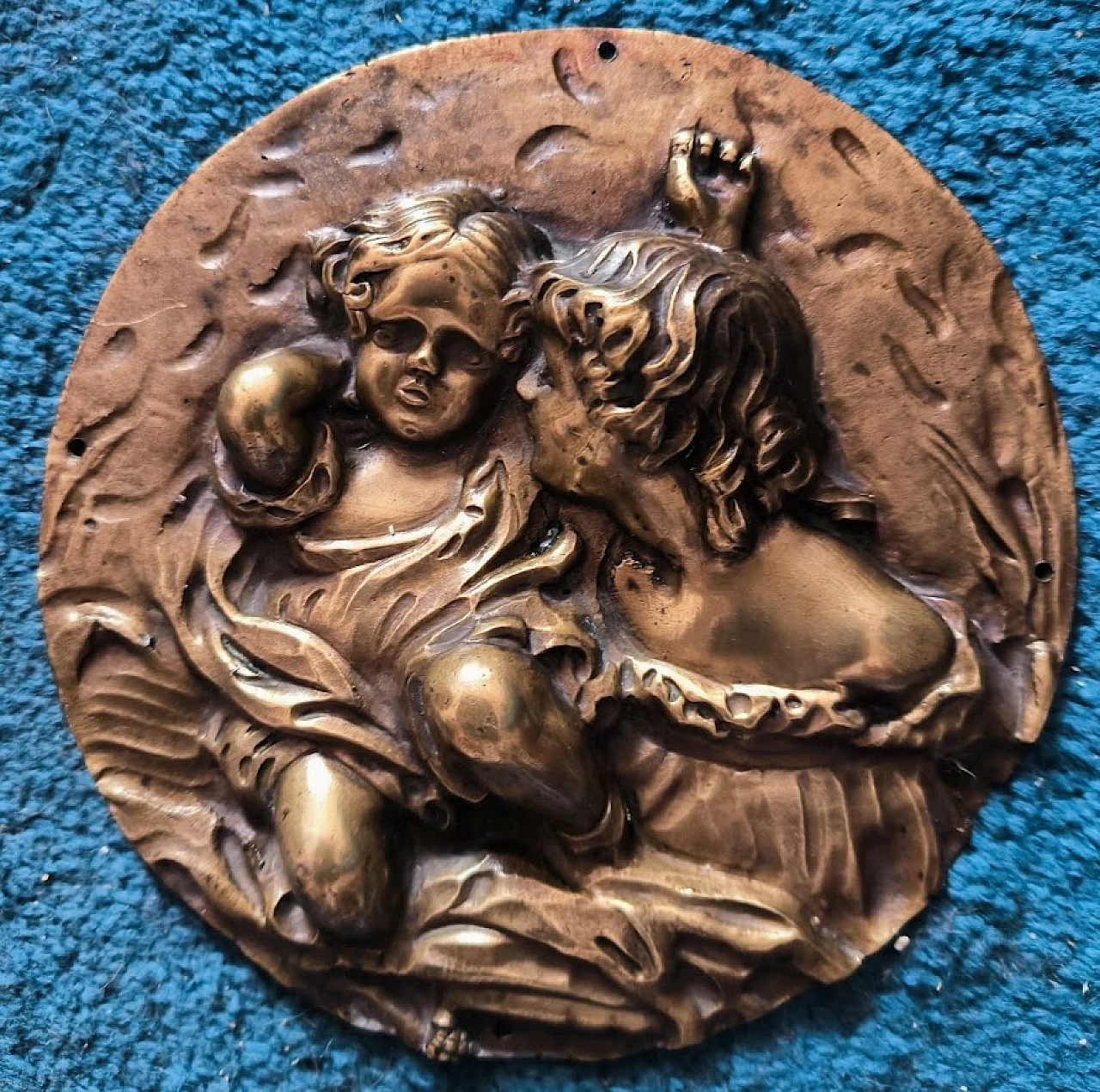Mother with child, round bronze plaque, 1920s 2