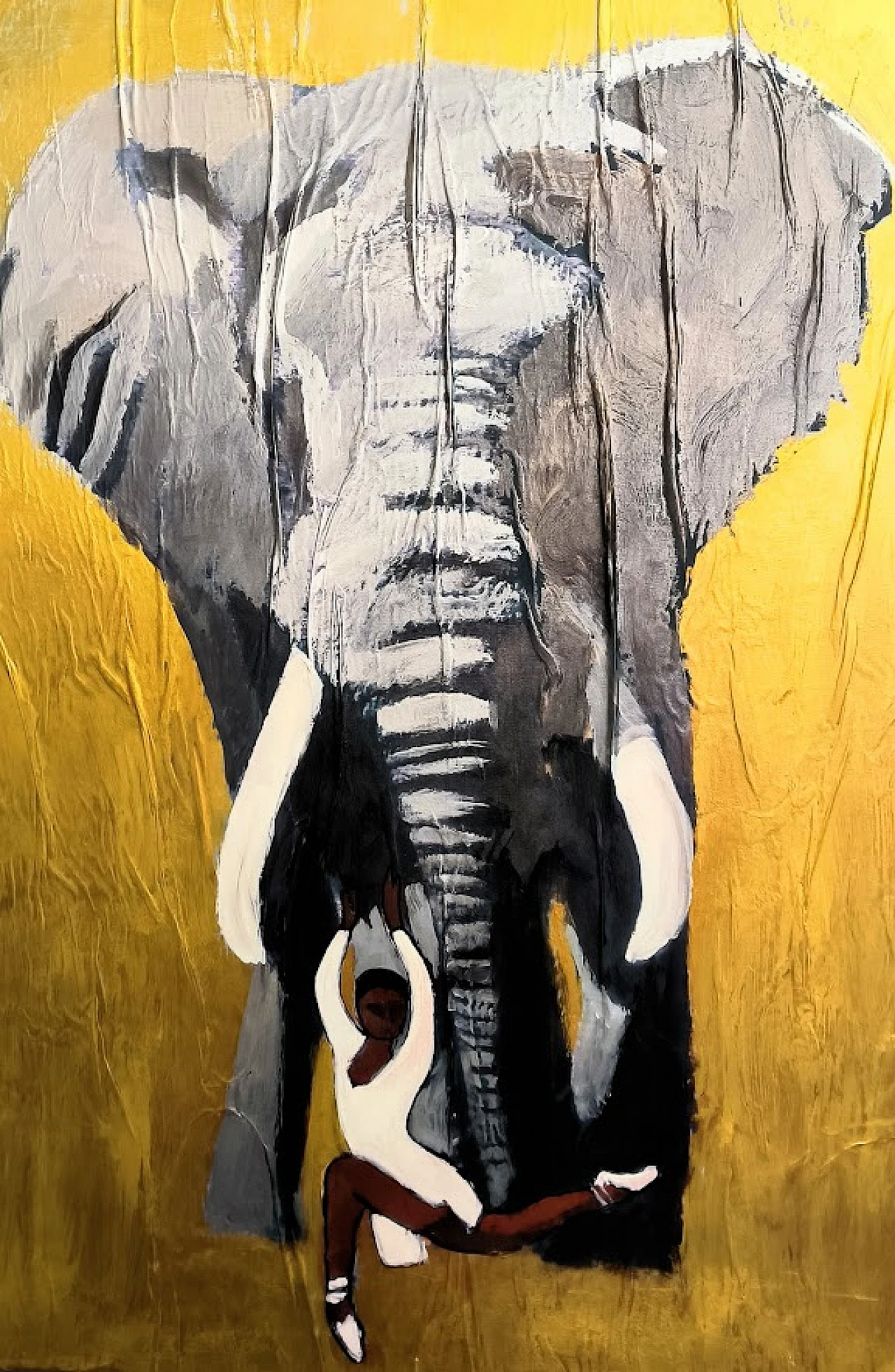 Bajo, Elephant and dancer, acrylic painting on canvas and paper, 2000 2