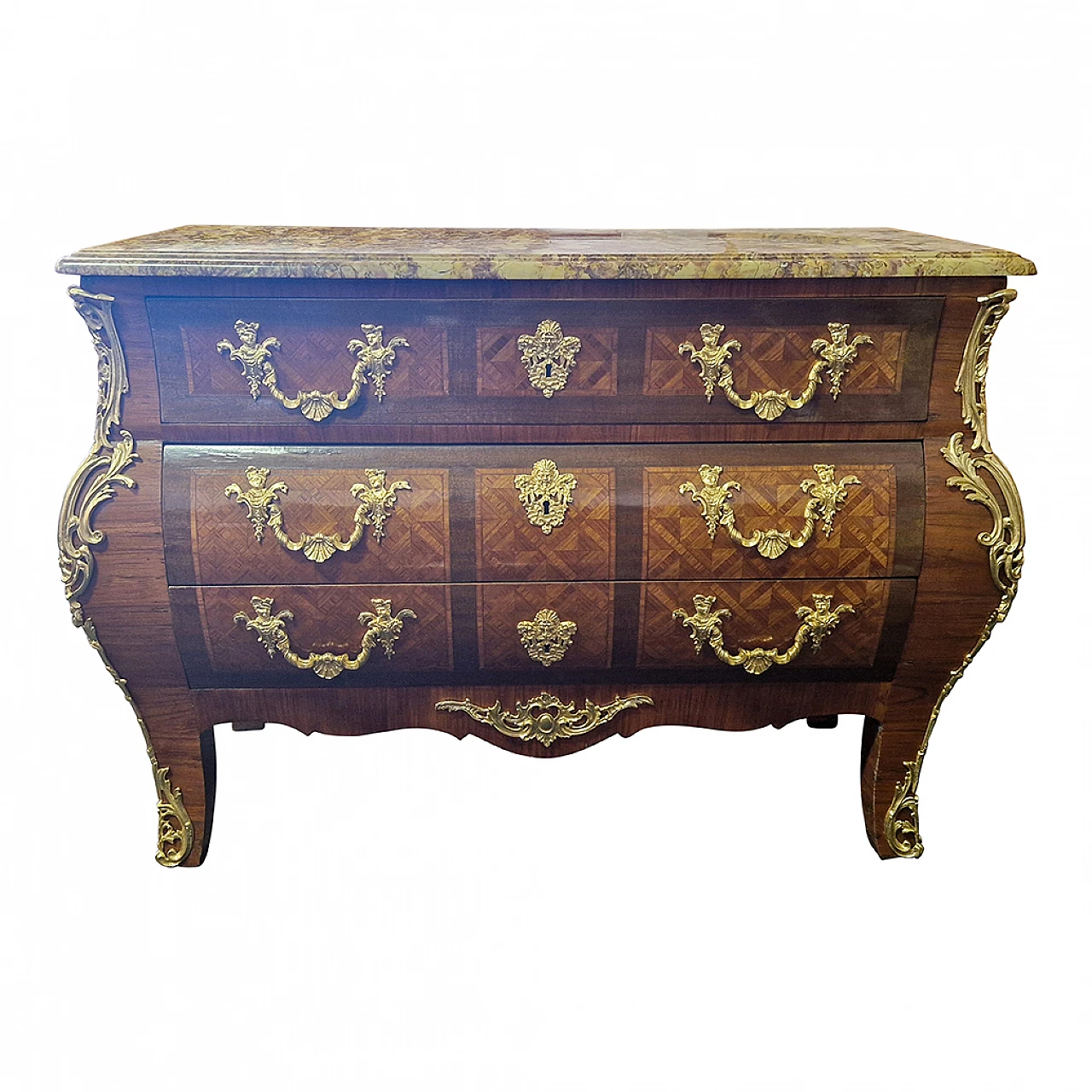 Louis XV style wood, Breche marble and gilded bronze dresser, 1950s 3